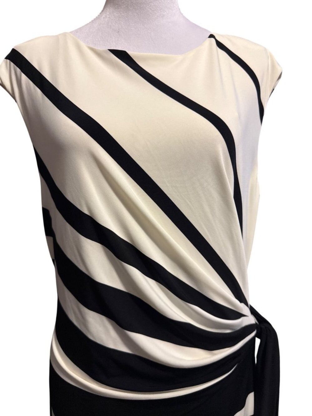 Lauren Ralph Lauren Black & White Stripe Nieves Cap Sleeve Side Tie Dress Sz 16 - Picture 2 of 16